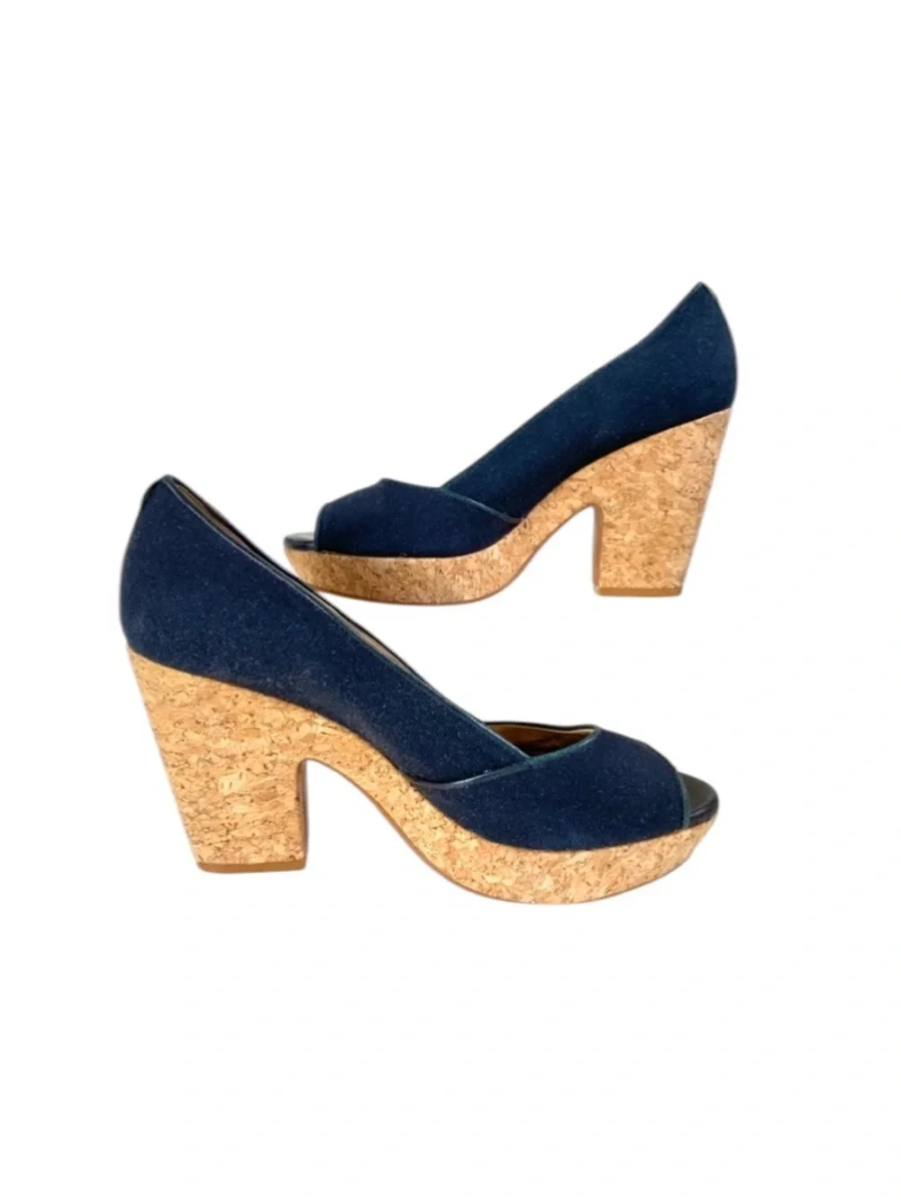 ANTONIO MELANI Black Fabric Open Toe Cork Platform Heels Size 10
